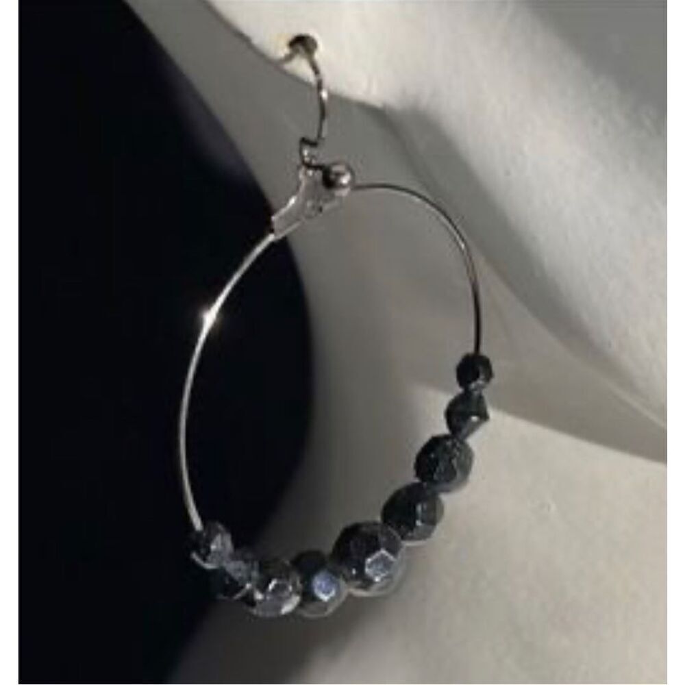 Bundle Sale 3 for $15 | Silver-Tone Metal Earrings | Dark Beads (1.5")